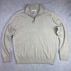 Geoffrey Beene Quarter Zip Sweater Men's Large Beige Soft Knit Pullover